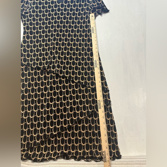 Vintage Connected Apparel Dress Size 16 Black Beige Circle Print Tiered Hem - Picture 7 of 7